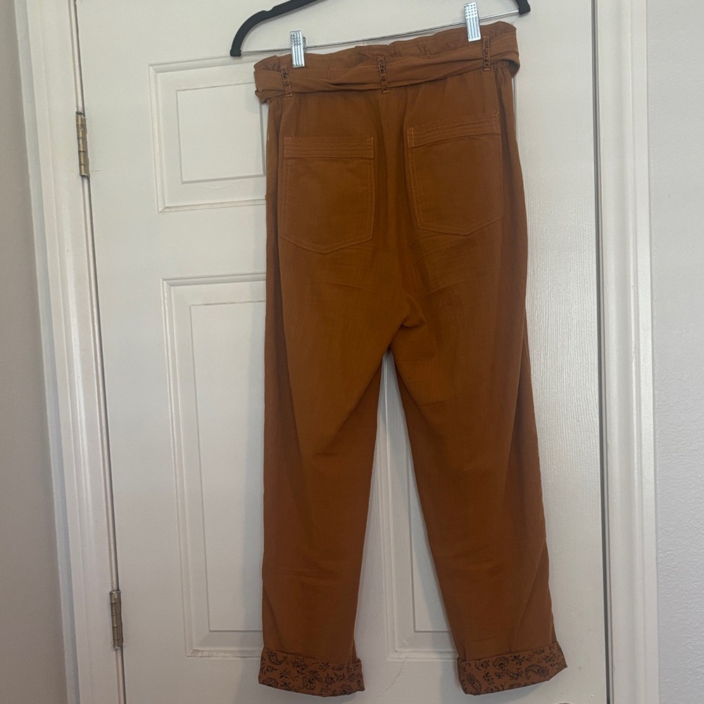 Anthropologie Cropped Paperbag Waist Pants in Rust Brown - Picture 3 of 6